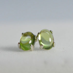 Peridot earrings stud - sterling silver Cabochon